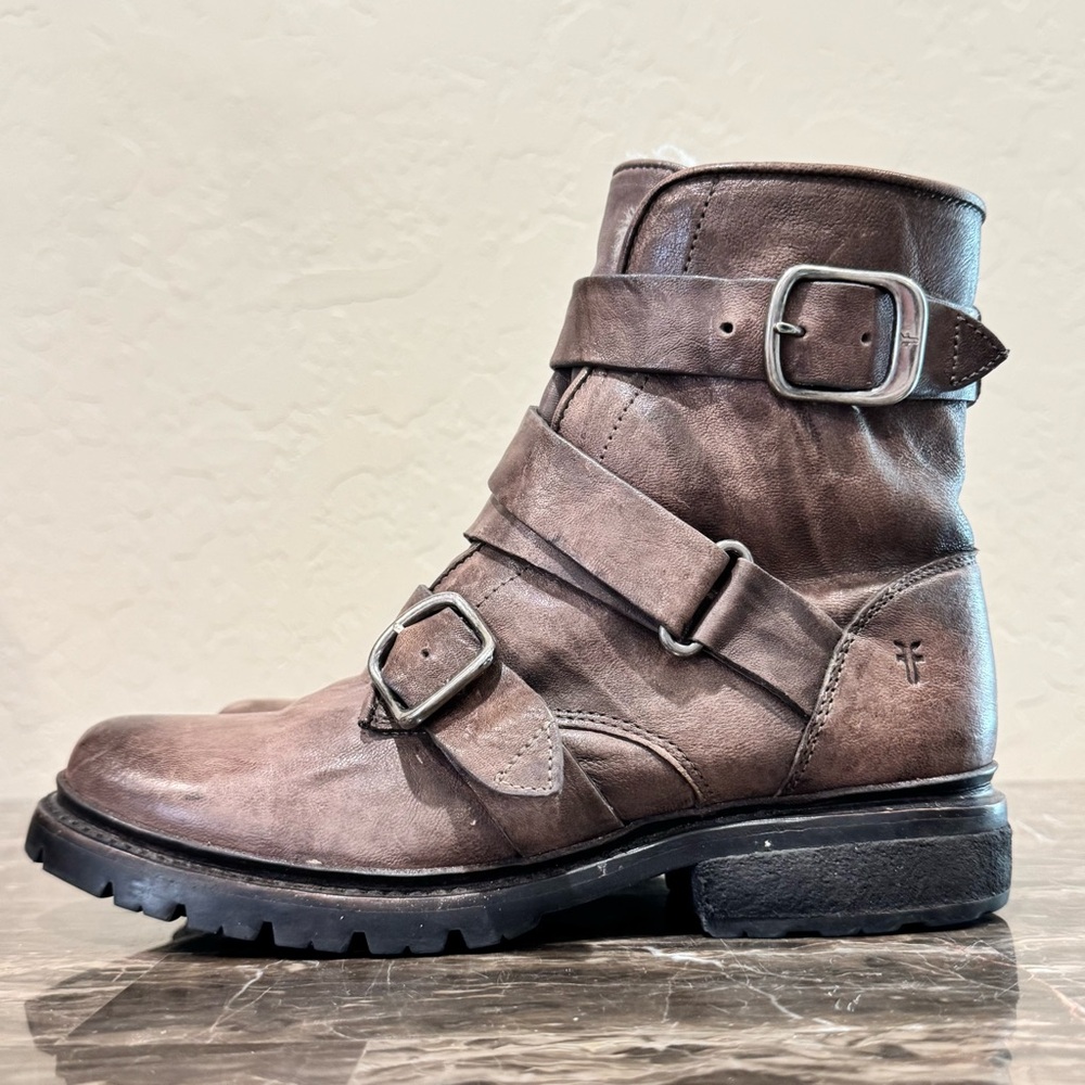 Frye Vanessa Tanker Shearling Lined Waterproof Leather Combat Boots